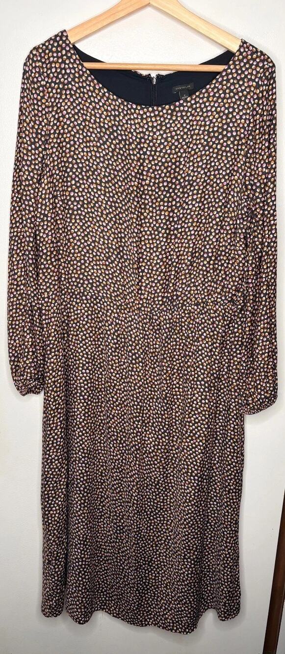 Ann Taylor Women's Polka Dot Maxi Dress Chiffon Long Sleeve Multicolor Size 14